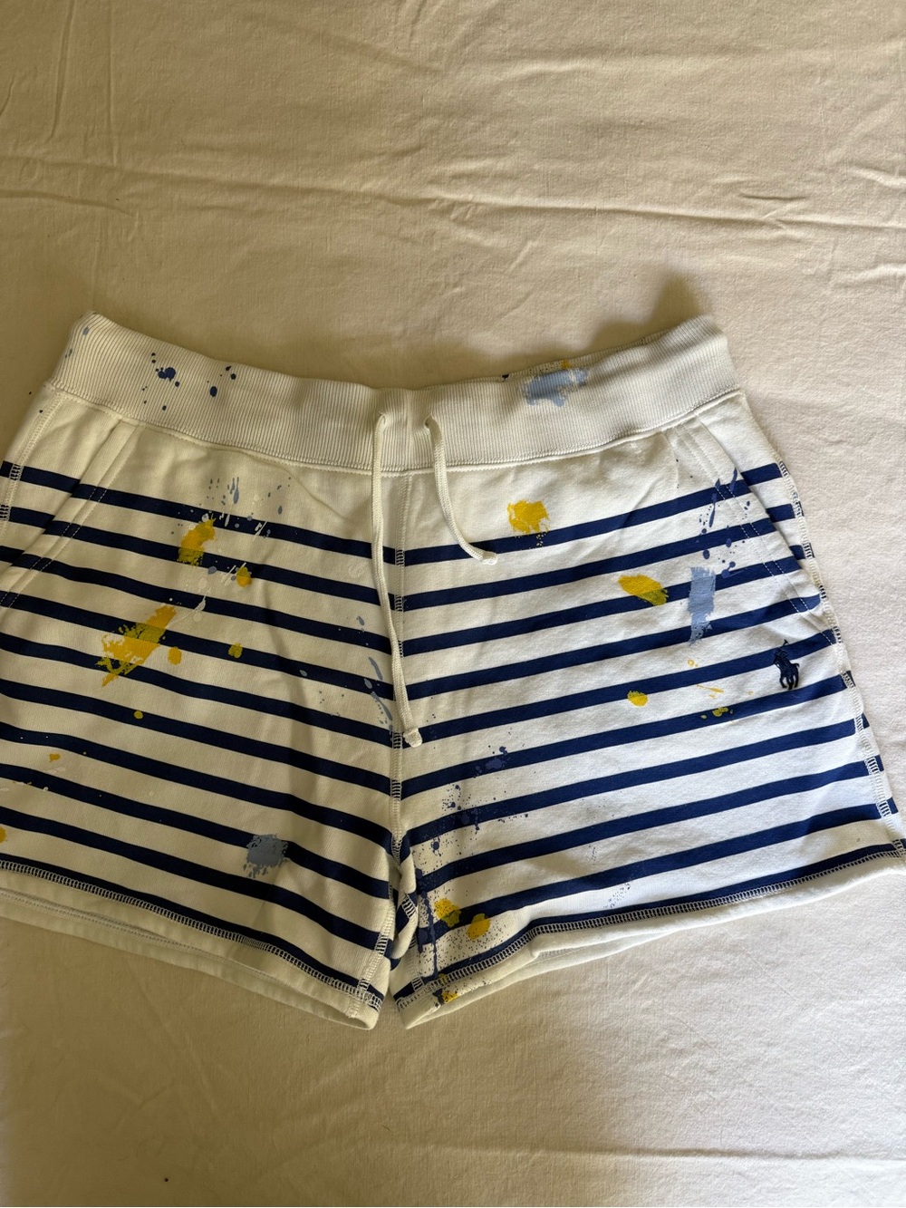 Women’s Striped Painter-Style Shorts - White & Navy